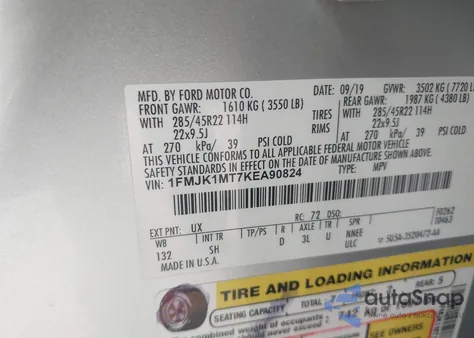 2019 Ford Expedition Max Platinum из США, поврежденный, VIN 1FMJK1MT7KEA90824